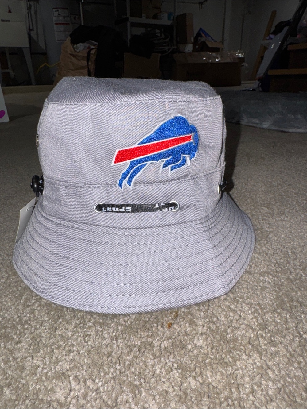Kids Gray Bucket Hat with Blue and Red Buffalo Logo
